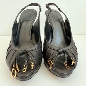 Christian Dior Y2K Galliano Era Charm Slingback Heels Black Leather Pumps EU 38